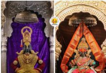 श्री विठ्ठल -रूक्मिणी मातेस पारंपारिक श्री. तुळजाभवानी पोषाखासह अलंकार परिधान